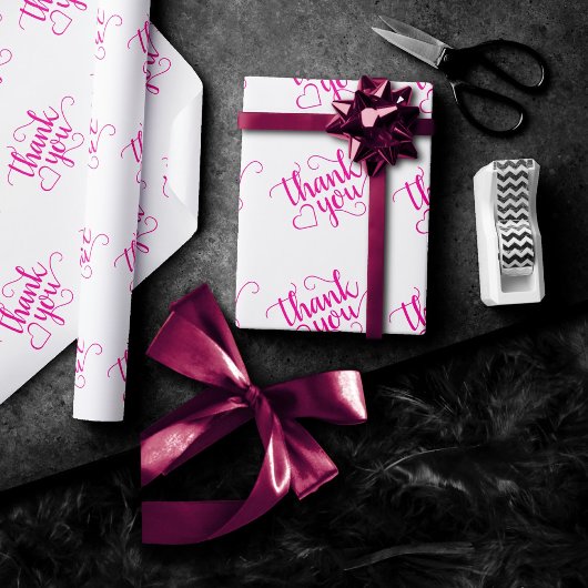 Einfaches Hot Pink-Skript | Magenta Heart Vielen D Geschenkpapier