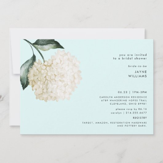 Einfaches Hydrangea Stem Seafoam Brautparty Einladung (Vorderseite)