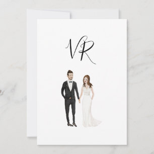 Einfaches Illustriertes Couple Black Anzug Save The Date