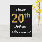 Einfaches Imitat-Gold20. Geburtstag + Name-Karte Karte (Gelbe Blume)