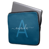 Einfaches Individuelle Name und Mit Monogramm Blau Laptopschutzhülle (Vorderseite Links)