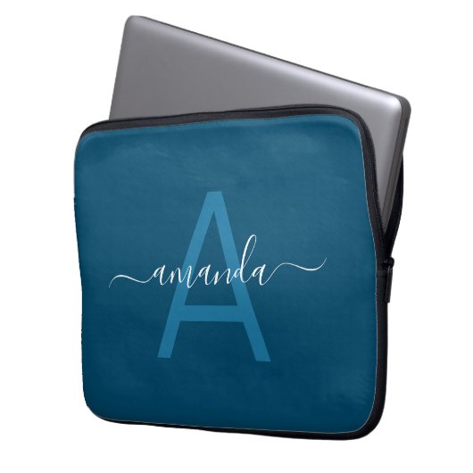Einfaches Individuelle Name und Mit Monogramm Blau Laptopschutzhülle (Vorderseite Links)