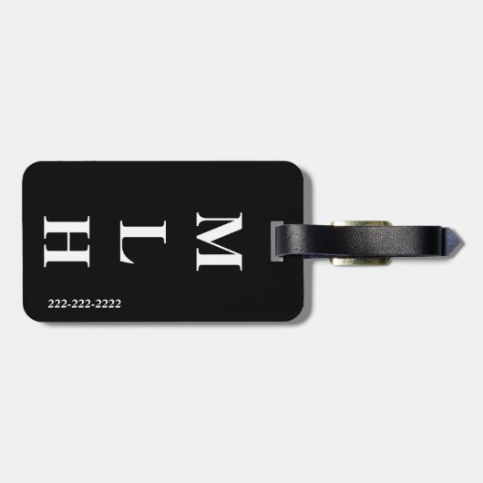 Einfaches Initialen-Monogramm-glattes festes Gepäckanhänger (Rückseite horizontal)