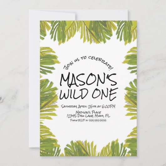 Einfaches Jungle Greenery Hand Drawn Zoo Party Einladung (Vorderseite)