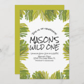 Einfaches Jungle Greenery Hand Drawn Zoo Party Einladung (Vorne/Hinten)