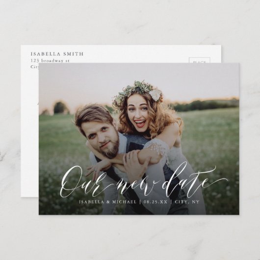 Einfaches Kalligrafie-Foto ändert das Datum Zurück Postkarte (Vorne/Hinten)