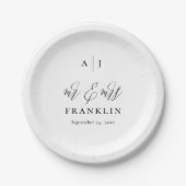Einfaches Kalligrafie-Monogramm Mr & Mrs Hochzeit Pappteller (Vorderseite)