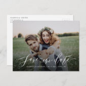 Einfaches kalligraphisches Foto Save the Date Postkarte (Vorne/Hinten)