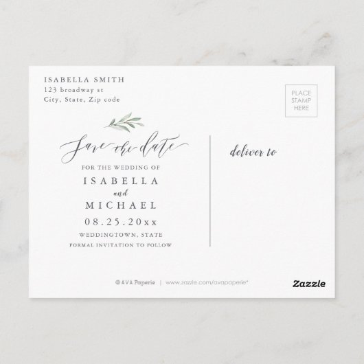 Einfaches kalligraphisches Foto Save the Date Postkarte (Rückseite)