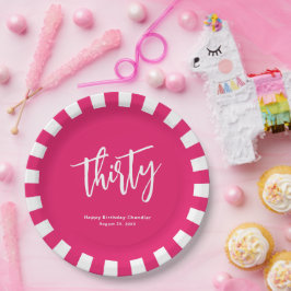 Einfaches, kaltrosa und weißes 30. Geburtstags-Par Pappteller