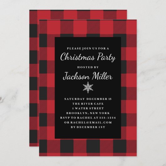 Einfaches Kariertes Weihnachtsfest Party Einladung (Vorne/Hinten)