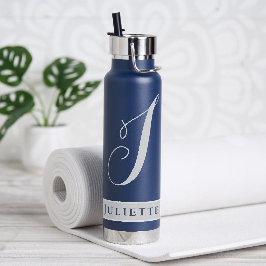 EINFACHES KLASSIKES MONOGRAMM, ANFANG SILVER WEISS TRINKFLASCHE (Yoga)