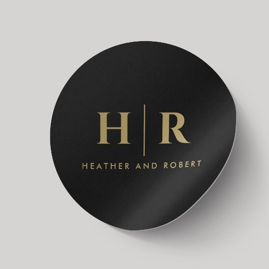 Einfaches klassisches Black Gold des Wedelmongram Runder Aufkleber