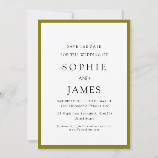 Einfaches klassisches chic Farbe Save-the-Date Ho Einladung (Vorderseite)