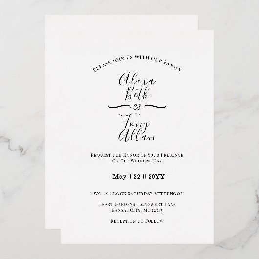 Einfaches klassisches Cursive Schriftart kundenspe Folieneinladung (Vorderseite/Rückseite)