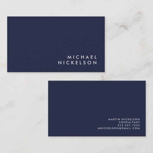 Einfaches klassisches Elegant | Name des dunkelbla Visitenkarte (Vorne/Hinten)