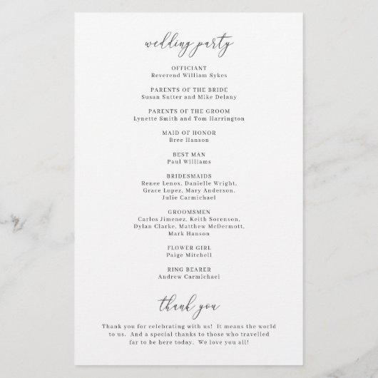 Einfaches klassisches, elegantes Hochzeitsprogramm (Hinten)