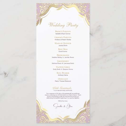 Einfaches klassisches Hochzeitsprogramm für Gold u Programm (Rückseite)