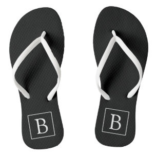 Einfaches Klassisches Monogramm Schwarz mit weiß Badesandalen