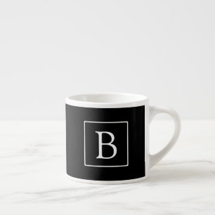 Einfaches Klassisches Monogramm Schwarz mit weiß Espressotasse