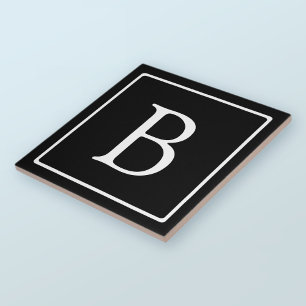 Einfaches Klassisches Monogramm Schwarz mit weiß Fliese