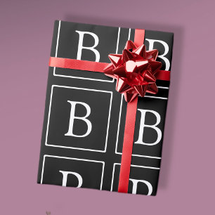Einfaches Klassisches Monogramm Schwarz mit weiß Geschenkpapier