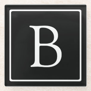 Einfaches klassisches Monogramm   Schwarz mit weiß Glasuntersetzer