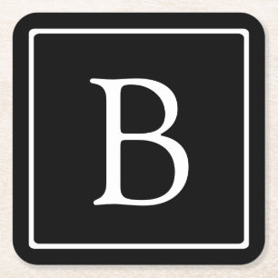 Einfaches Klassisches Monogramm Schwarz mit weiß Rechteckiger Pappuntersetzer