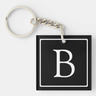 Einfaches klassisches Monogramm Schwarz mit weiß Schlüsselanhänger