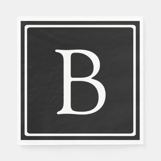 Einfaches Klassisches Monogramm | Schwarz mit weiß Serviette (Vorderseite)