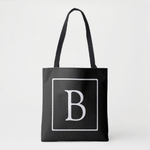 Einfaches Klassisches Monogramm Schwarz mit weiß Tasche