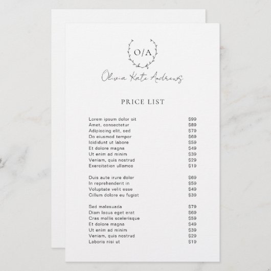 Einfaches klassisches Monogramm-Wreath-Elegant (Vorne/Hinten)