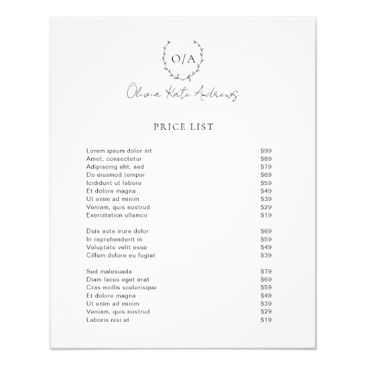 Einfaches klassisches Monogramm-Wreath-Elegant Fotodruck (Vorne)