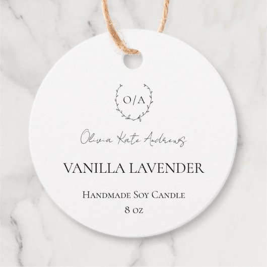 Einfaches klassisches Monogramm-Wreath-Elegant Geschenkanhänger (Vorderseite)