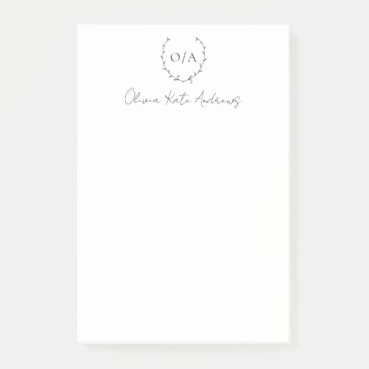 Einfaches klassisches Monogramm-Wreath-Elegant Post-it Klebezettel (Vorderseite)