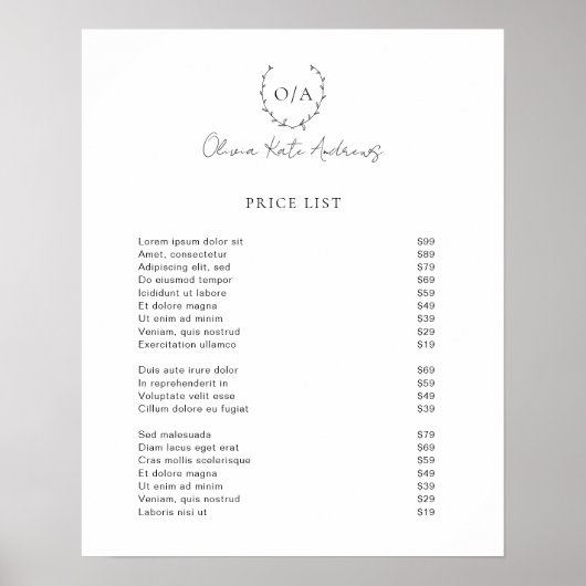 Einfaches klassisches Monogramm-Wreath-Elegant Poster (Vorne)