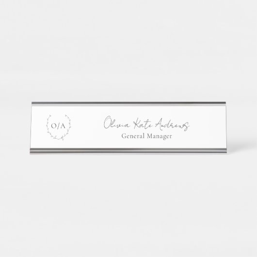 Einfaches klassisches Monogramm-Wreath-Elegant Schreibtischnamensplakette (Vorderseite )