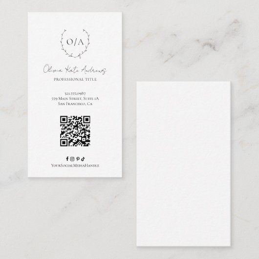 Einfaches klassisches Monogramm-Wreath-Elegant Visitenkarte (Vorne/Hinten)