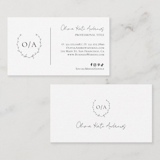 Einfaches klassisches Monogramm-Wreath-Elegant Visitenkarte (Vorne/Hinten)