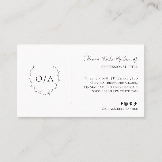 Einfaches klassisches Monogramm-Wreath-Elegant Visitenkarte (Vorderseite)