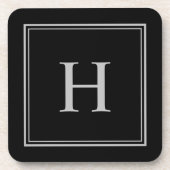 Einfaches klassisches Schwarz mit grauem Monogramm Getränkeuntersetzer (Vorderseite)