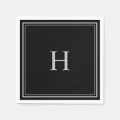 Einfaches klassisches Schwarz mit grauem Monogramm Serviette (Vorderseite)