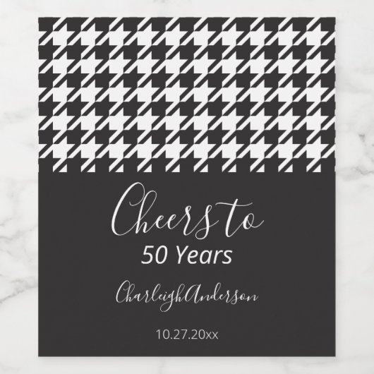 Einfaches klassisches Schwarz-Weiß-Hahnentrittmust Weinetikett (Einzelnes Label)