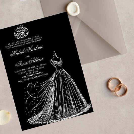 Einfaches Kleid Schwarz Islamische Hochzeit Invita Einladung