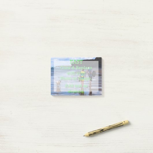 Einfaches Klicken und Ersetzen von Fotos, um Ihr e Post-it Klebezettel (Auf Schreibtisch)
