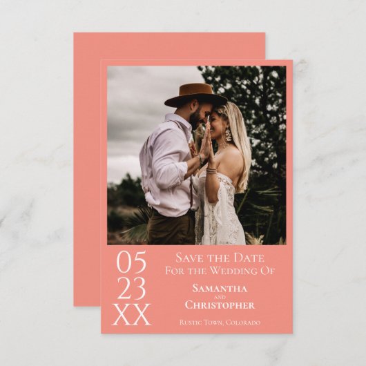 Einfaches Korallenrosa Modernes Minimales Foto Hoc Save The Date (Vorne/Hinten)