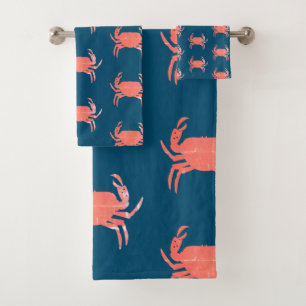 Einfaches Krabben-Ozean-Muster Navy Grunge Badhandtuch Set