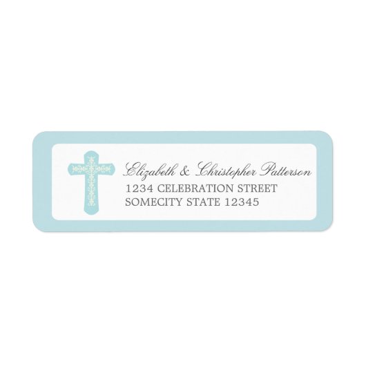 Einfaches Kreuz in blauem Adressetikett (Vorne)