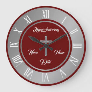 Einfaches Kreuz individuell Silber Jubiläum Große Wanduhr