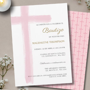 Einfaches Kreuz Mädchen Rosa Taufe Bautizo Einladung
